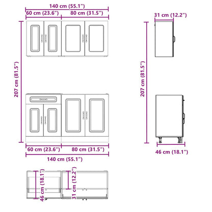 vidaXL 4-tlg. Küchenschrank-Set Kalmar Artisan-Eiche Holzwerkstoff