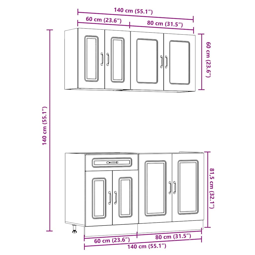 vidaXL 4-tlg. Küchenschrank-Set Kalmar Artisan-Eiche Holzwerkstoff