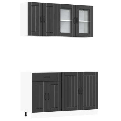 vidaXL 4-tlg. Küchenschrank-Set Lucca Schwarz Holzwerkstoff