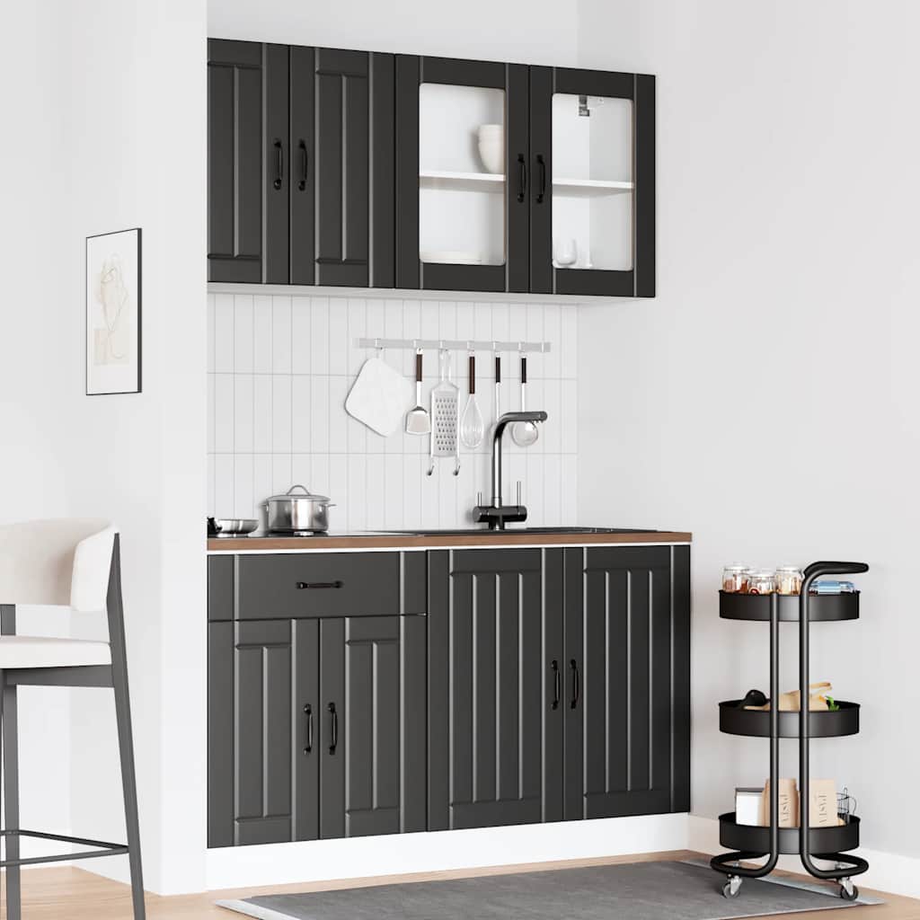 vidaXL 4-tlg. Küchenschrank-Set Lucca Schwarz Holzwerkstoff
