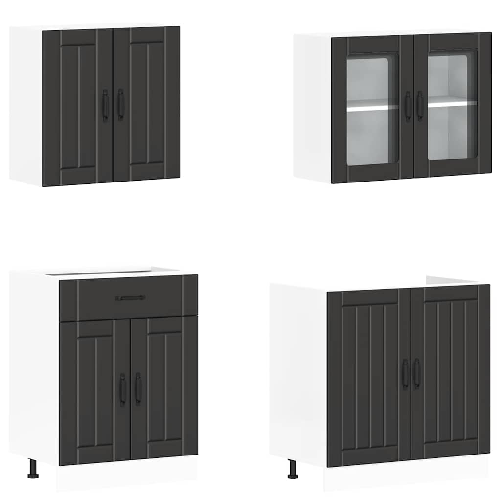 vidaXL 4-tlg. Küchenschrank-Set Lucca Schwarz Holzwerkstoff