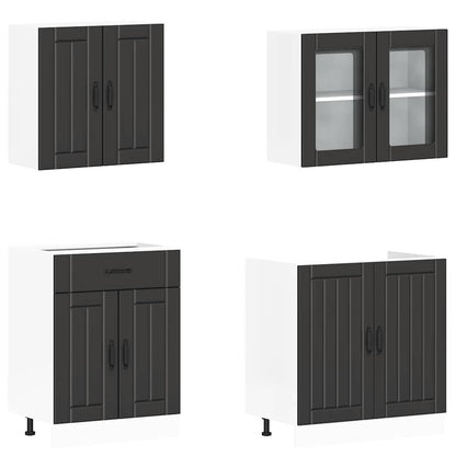vidaXL 4-tlg. Küchenschrank-Set Lucca Schwarz Holzwerkstoff