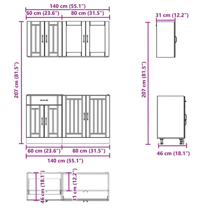vidaXL 4-tlg. Küchenschrank-Set Lucca Schwarz Holzwerkstoff