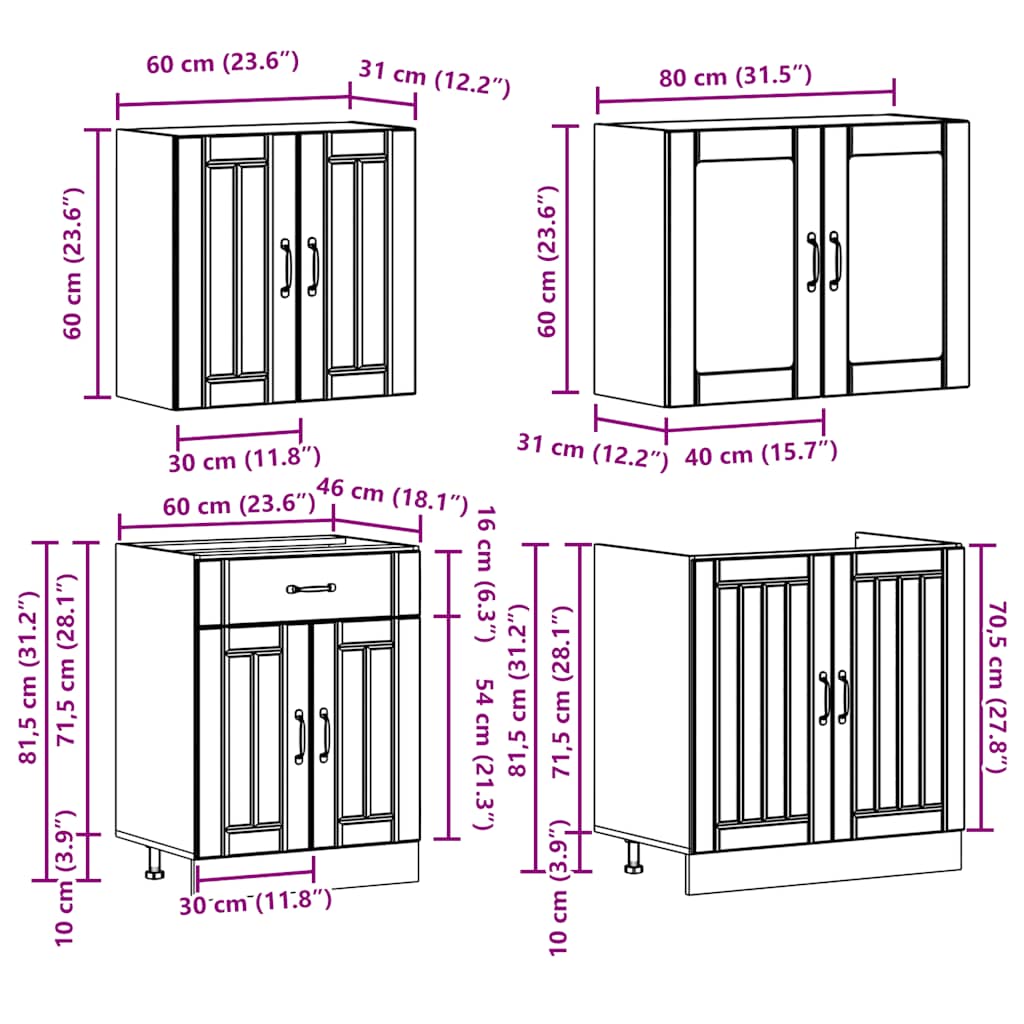vidaXL 4-tlg. Küchenschrank-Set Lucca Hochglanz-Weiß Holzwerkstoff