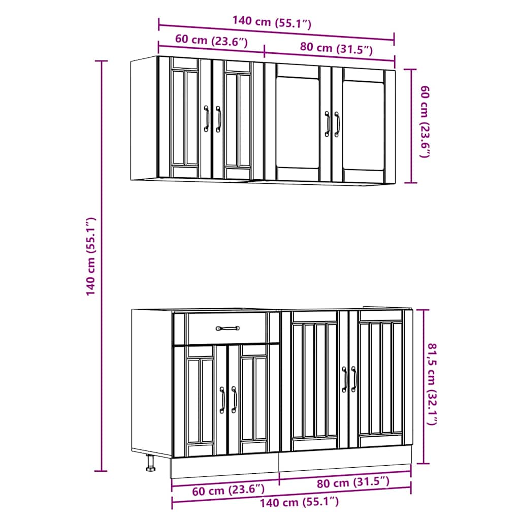 vidaXL 4-tlg. Küchenschrank-Set Lucca Sonoma-Eiche Holzwerkstoff