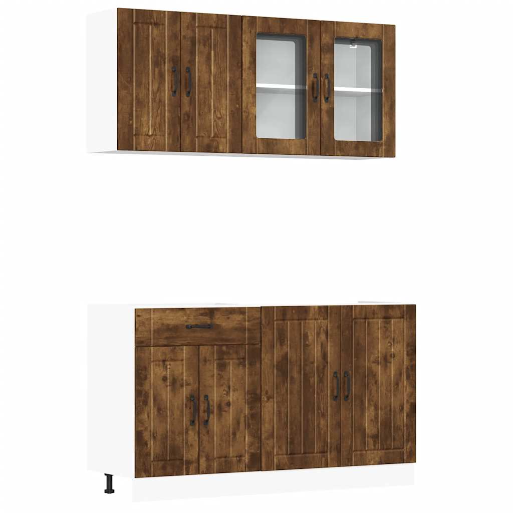 vidaXL Ensemble de 4 meubles de cuisine Lucca Chêne fumé Aggloméré