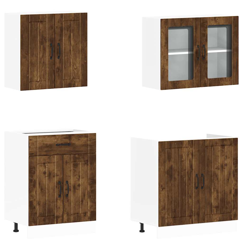 vidaXL Ensemble de 4 meubles de cuisine Lucca Chêne fumé Aggloméré