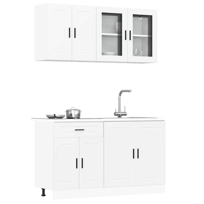 vidaXL 4-tlg. Küchenschrank-Set Porto Weiß Holzwerkstoff
