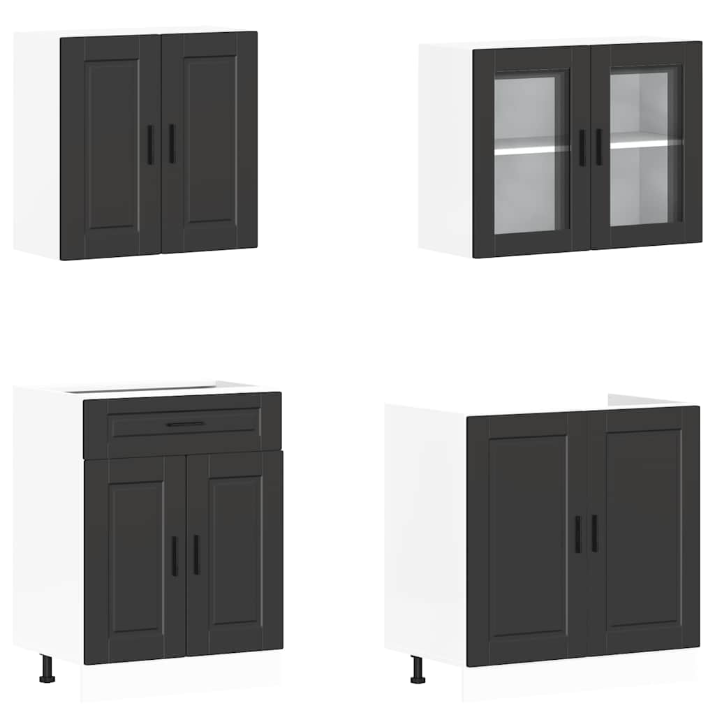 vidaXL 4-tlg. Küchenschrank-Set Porto Schwarz Holzwerkstoff