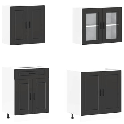 vidaXL 4-tlg. Küchenschrank-Set Porto Schwarz Holzwerkstoff