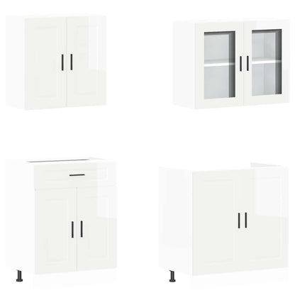 vidaXL 4-tlg. Küchenschrank-Set Porto Hochglanz-Weiß Holzwerkstoff