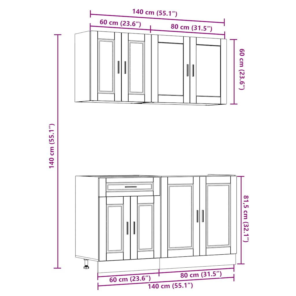 vidaXL 4-tlg. Küchenschrank-Set Porto Hochglanz-Weiß Holzwerkstoff