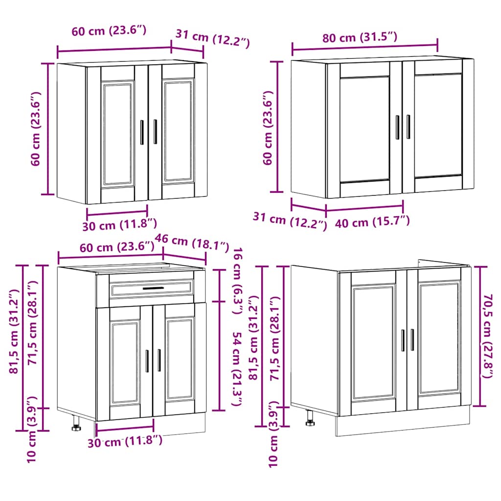 vidaXL 4-tlg. Küchenschrank-Set Porto Sonoma-Eiche Holzwerkstoff