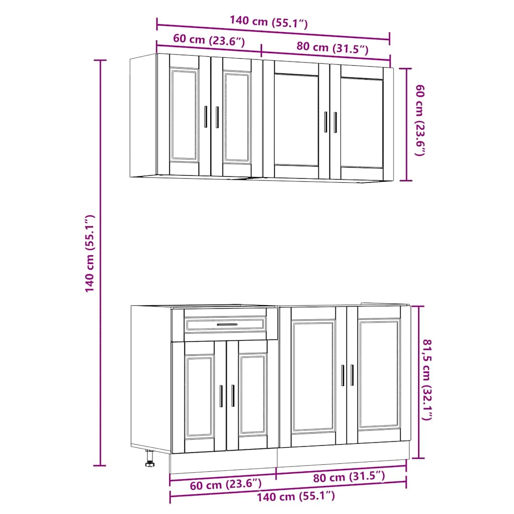 vidaXL 4-tlg. Küchenschrank-Set Porto Sonoma-Eiche Holzwerkstoff