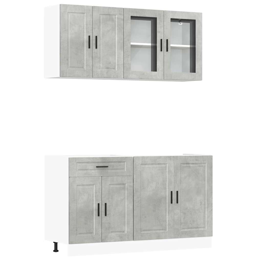 vidaXL Meuble de cuisine 4 pcs Porto Gris béton en bois d'ingénierie