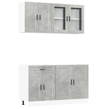vidaXL Meuble de cuisine 4 pcs Porto Gris béton en bois d'ingénierie