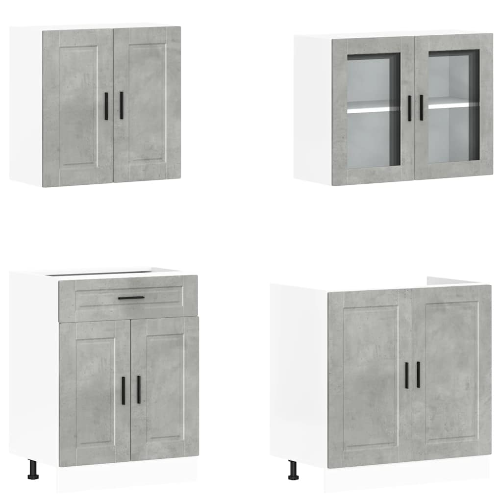 vidaXL Meuble de cuisine 4 pcs Porto Gris béton en bois d'ingénierie