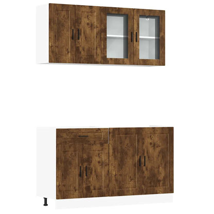 vidaXL 4-tlg. Küchenschrank-Set Porto Räuchereiche Holzwerkstoff