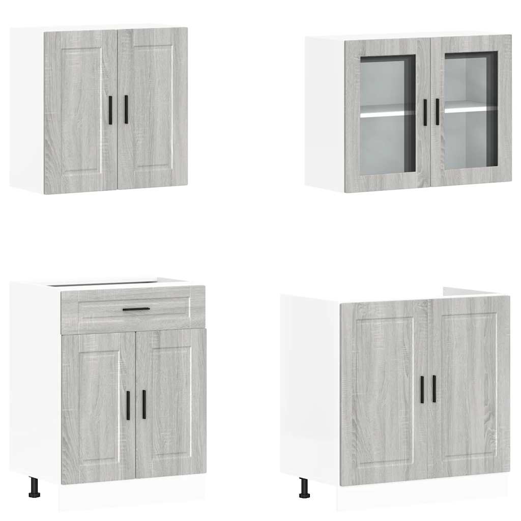 vidaXL Ensemble de 4 meubles de cuisine Porto Gris Bois d'ingénierie