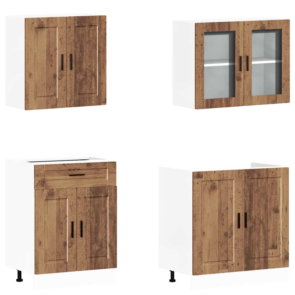 vidaXL 4-tlg. Küchenschrank-Set Porto Altholz-Optik Holzwerkstoff