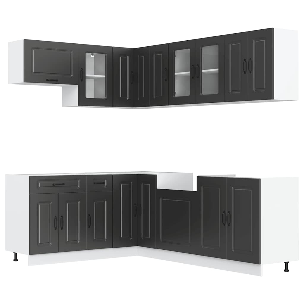 vidaXL 11-tlg. Küchenschrank-Set Kalmar Schwarz Holzwerkstoff