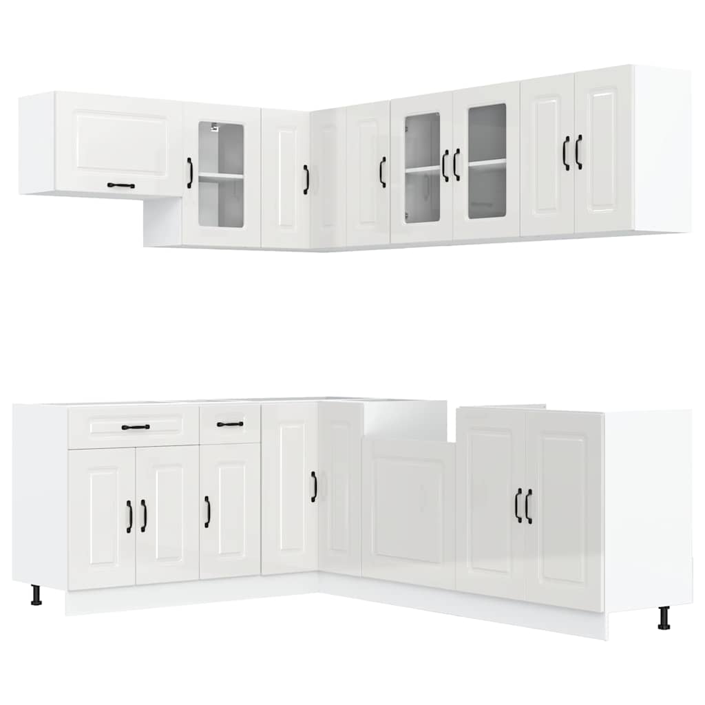 vidaXL 11-tlg. Küchenschrank-Set Kalmar Hochglanz-Weiß Holzwerkstoff