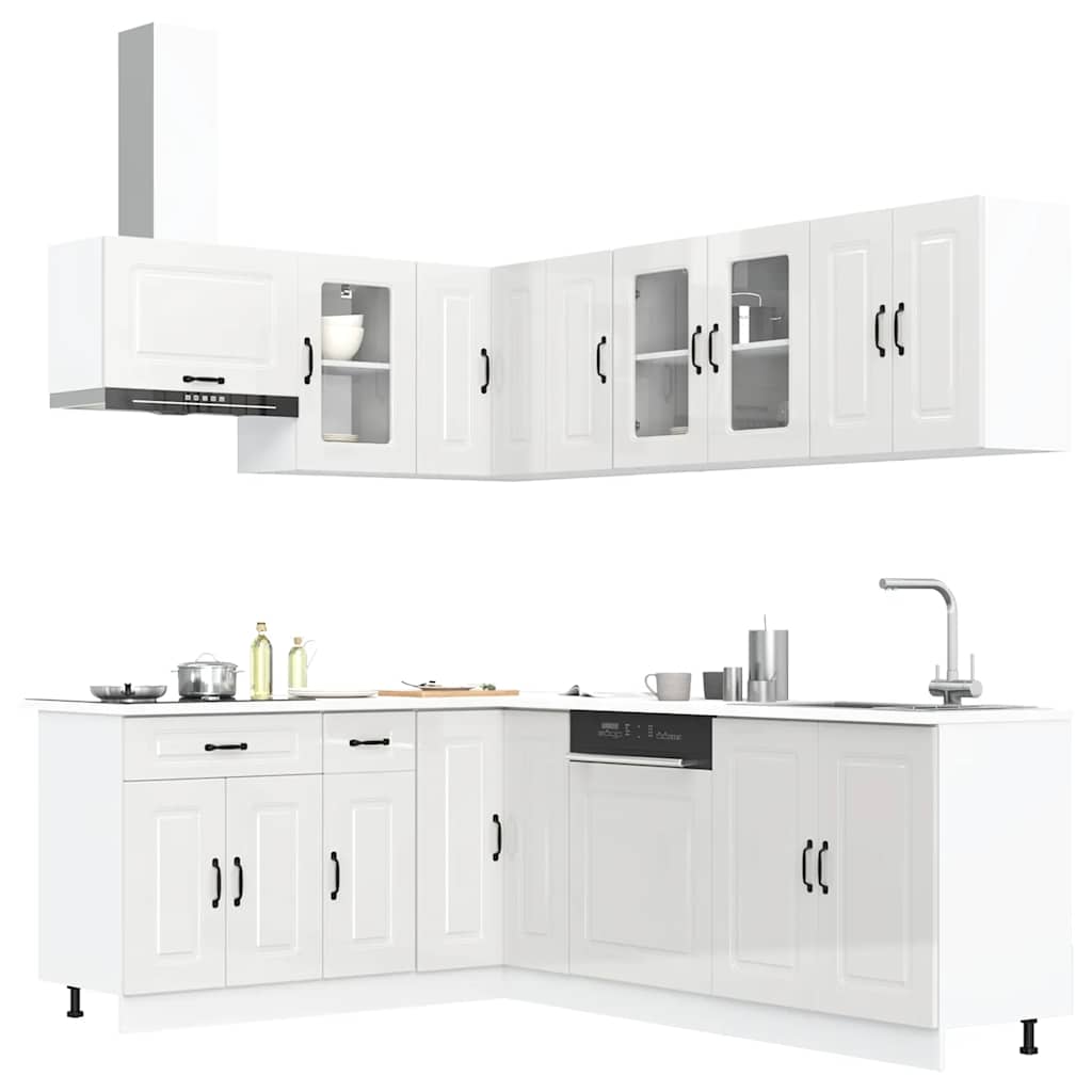 vidaXL 11-tlg. Küchenschrank-Set Kalmar Hochglanz-Weiß Holzwerkstoff