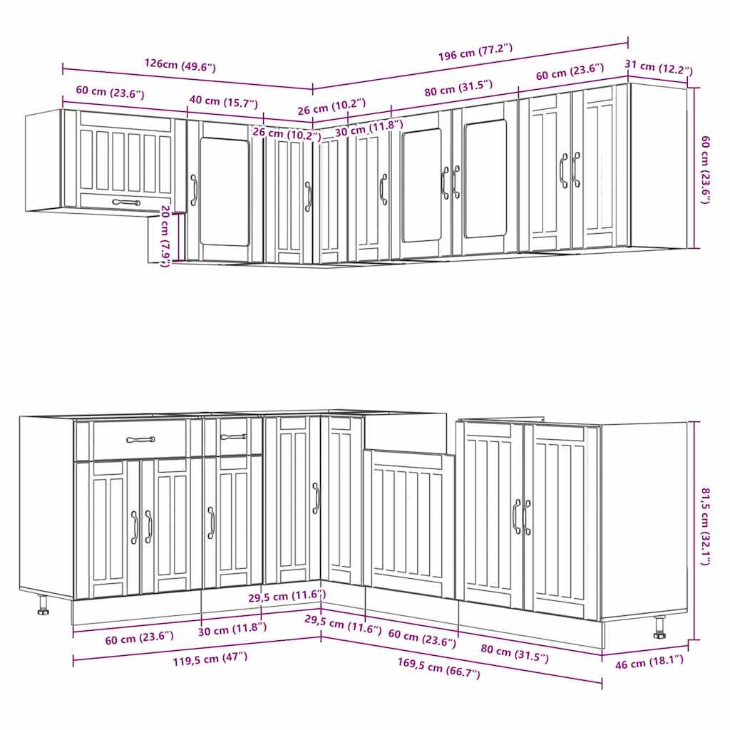 vidaXL 11-tlg. Küchenschrank-Set Lucca Betongrau Holzwerkstoff