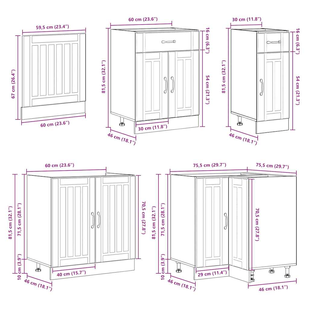 vidaXL 11-tlg. Küchenschrank-Set Lucca Räuchereiche Holzwerkstoff