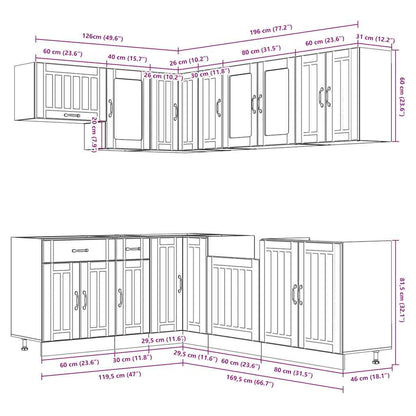 vidaXL 11-tlg. Küchenschrank-Set Lucca Grau Sonoma Holzwerkstoff