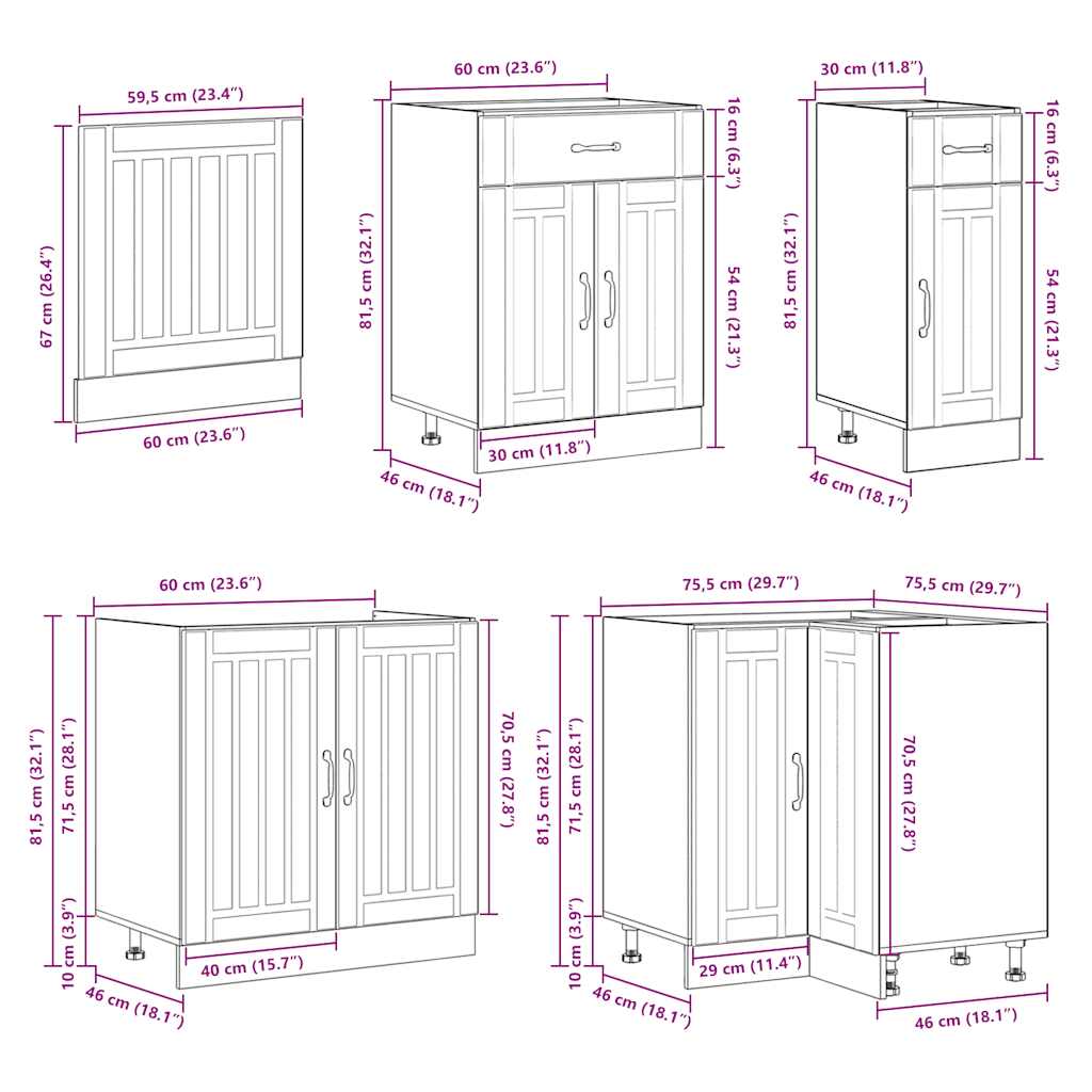 vidaXL 11-tlg. Küchenschrank-Set Lucca Grau Sonoma Holzwerkstoff