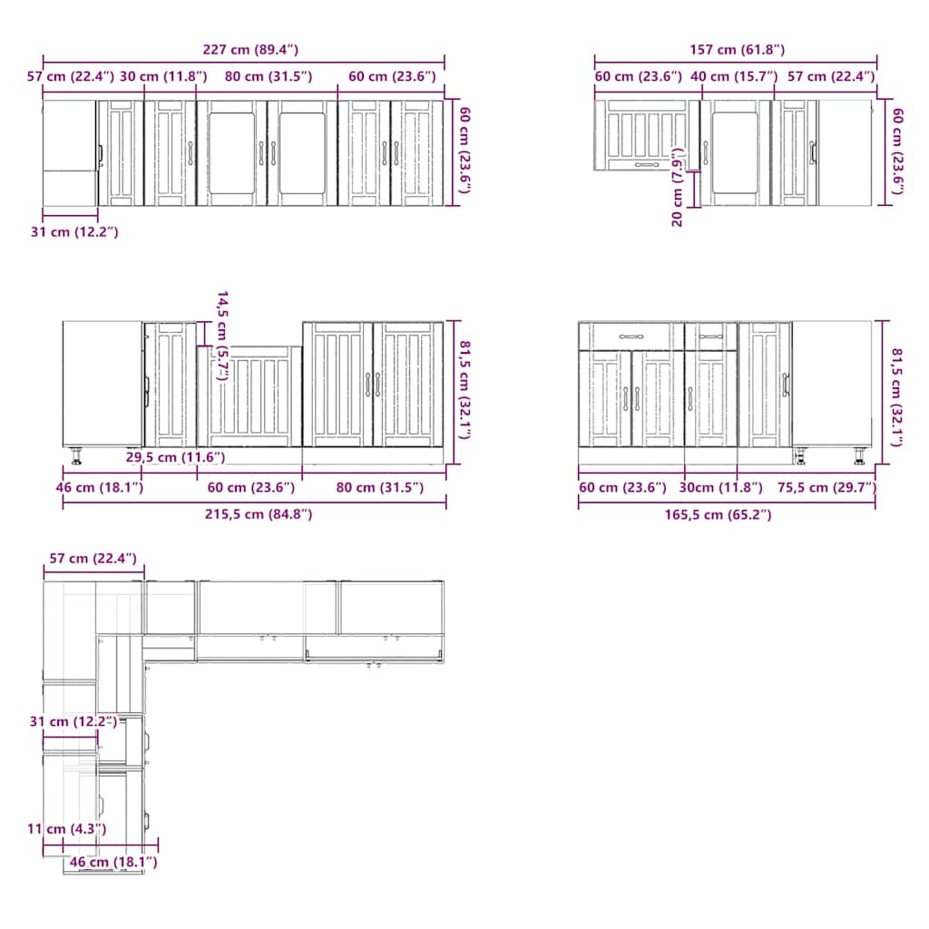 vidaXL Ensemble de 11 meubles de cuisine Lucca Marron effet chêne en bois d'ingénierie