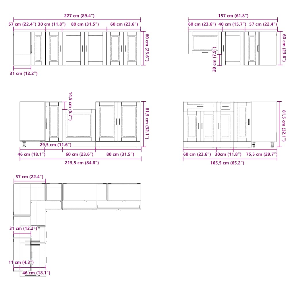 vidaXL 11-tlg. Küchenschrank-Set Porto Weiß Holzwerkstoff