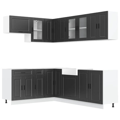 vidaXL 11-tlg. Küchenschrank-Set Porto Schwarz Holzwerkstoff