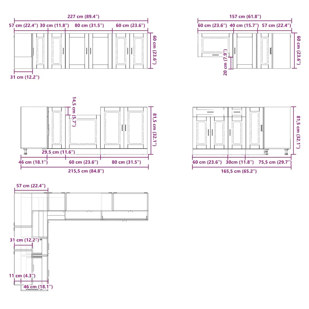 vidaXL 11-tlg. Küchenschrank-Set Porto Schwarz Holzwerkstoff