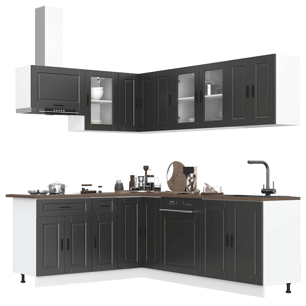 vidaXL 11-tlg. Küchenschrank-Set Porto Schwarz Holzwerkstoff