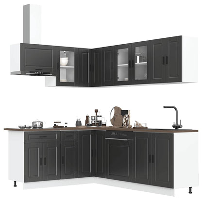 vidaXL 11-tlg. Küchenschrank-Set Porto Schwarz Holzwerkstoff