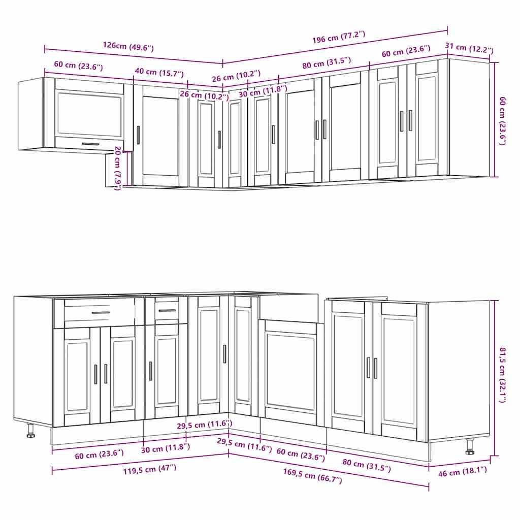 vidaXL 11-tlg. Küchenschrank-Set Porto Sonoma-Eiche Holzwerkstoff