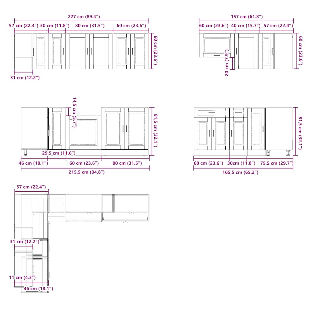 vidaXL 11-tlg. Küchenschrank-Set Porto Sonoma-Eiche Holzwerkstoff
