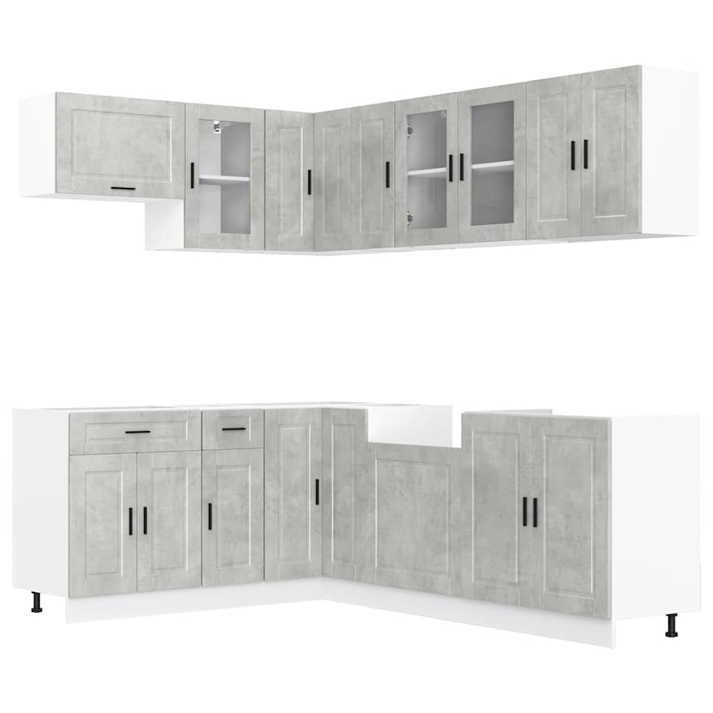 vidaXL 11-tlg. Küchenschrank-Set Porto Betongrau Holzwerkstoff