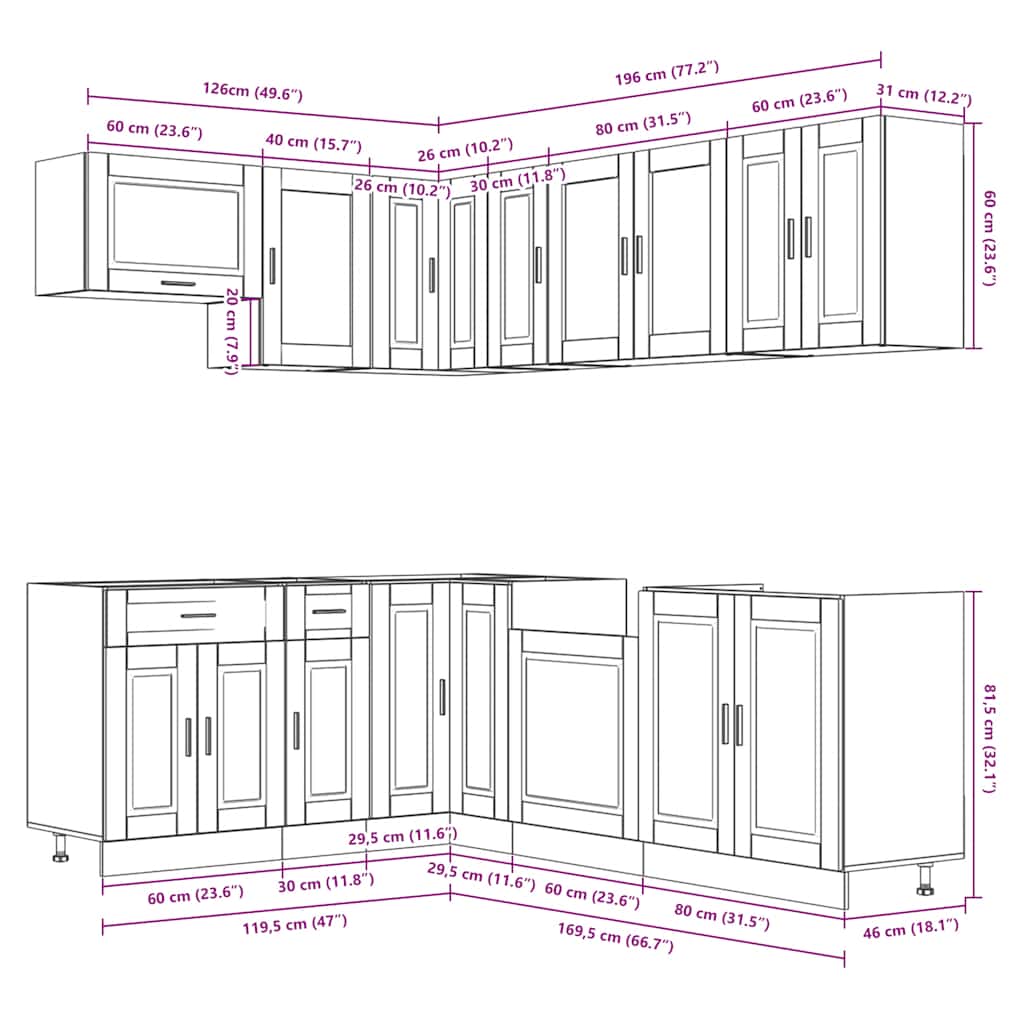 vidaXL 11-tlg. Küchenschrank-Set Porto Räuchereiche Holzwerkstoff