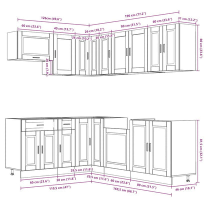 vidaXL 11-tlg. Küchenschrank-Set Porto Räuchereiche Holzwerkstoff