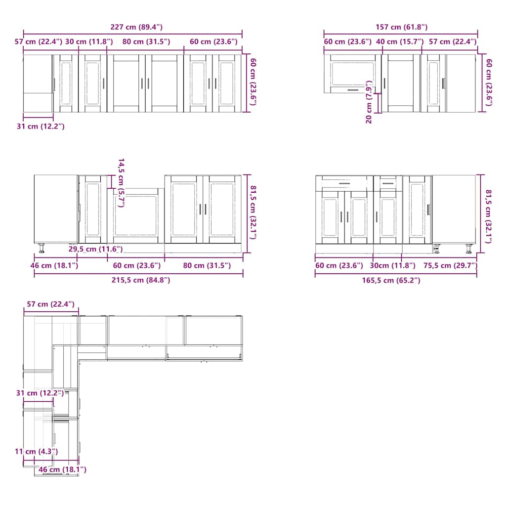 vidaXL 11-tlg. Küchenschrank-Set Porto Räuchereiche Holzwerkstoff