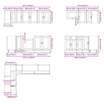 vidaXL 11-tlg. Küchenschrank-Set Porto Räuchereiche Holzwerkstoff