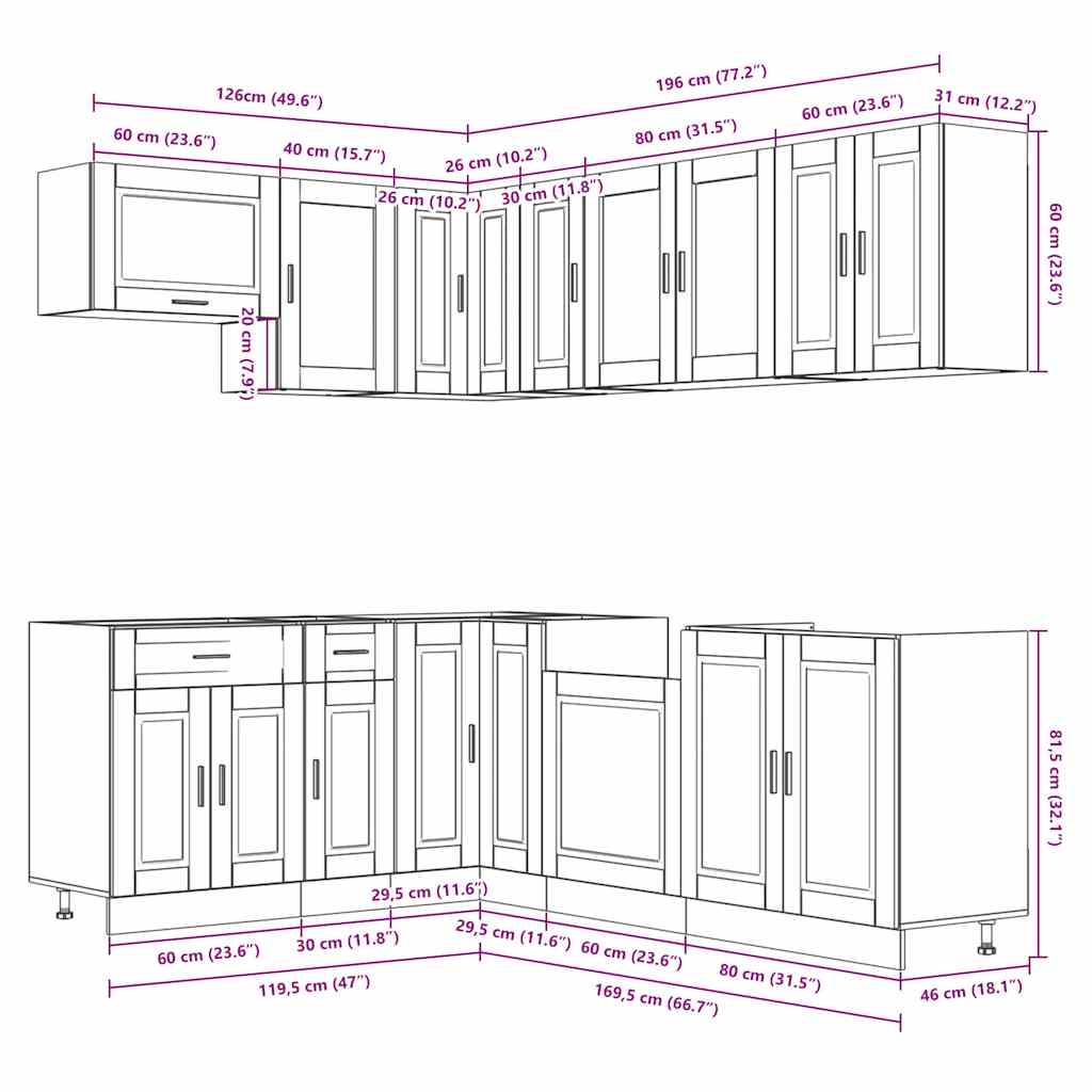 vidaXL 11tlg. Küchenschrank-Set Porto Braun Eichen-Optik Holzwerkstoff
