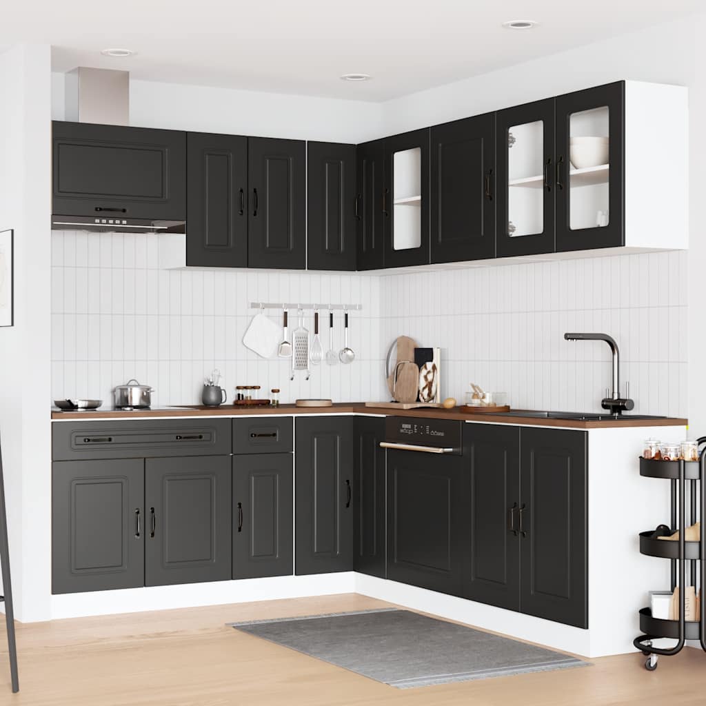 vidaXL 11-tlg. Küchenschrank-Set Kalmar Schwarz Holzwerkstoff