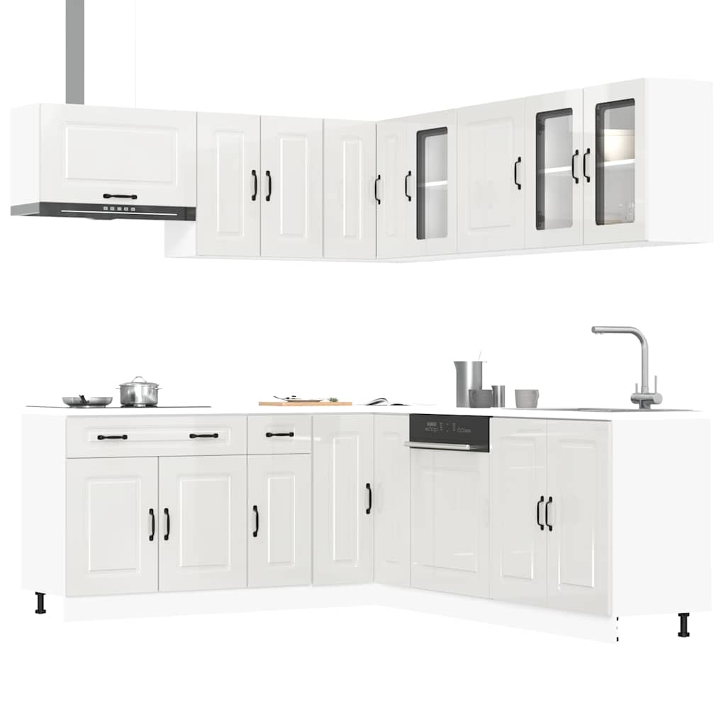 vidaXL Ensemble de 11 meubles de cuisine Kalmar Blanc brillant Bois d'ingénierie