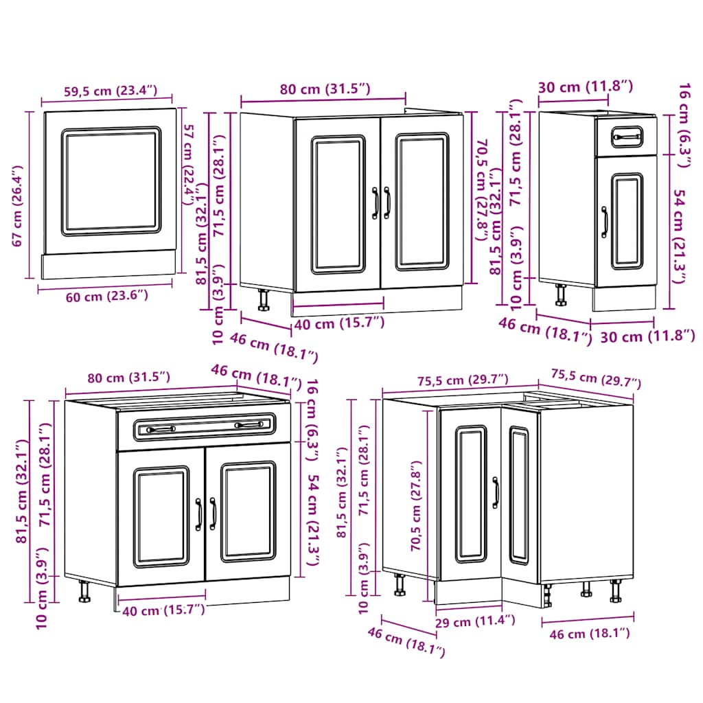 vidaXL 11-tlg. Küchenschrank-Set Kalmar Grau Sonoma Holzwerkstoff