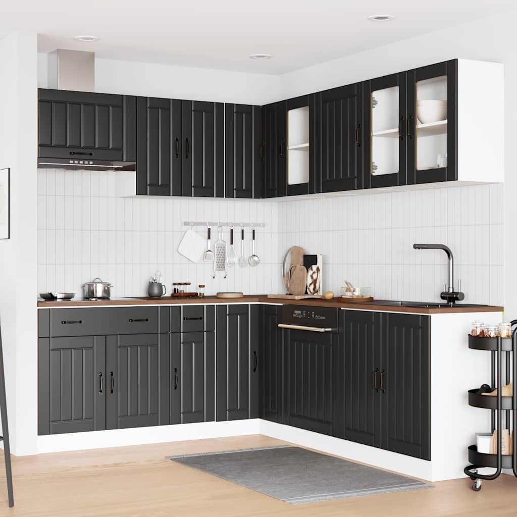 vidaXL 11-tlg. Küchenschrank-Set Lucca Schwarz Holzwerkstoff