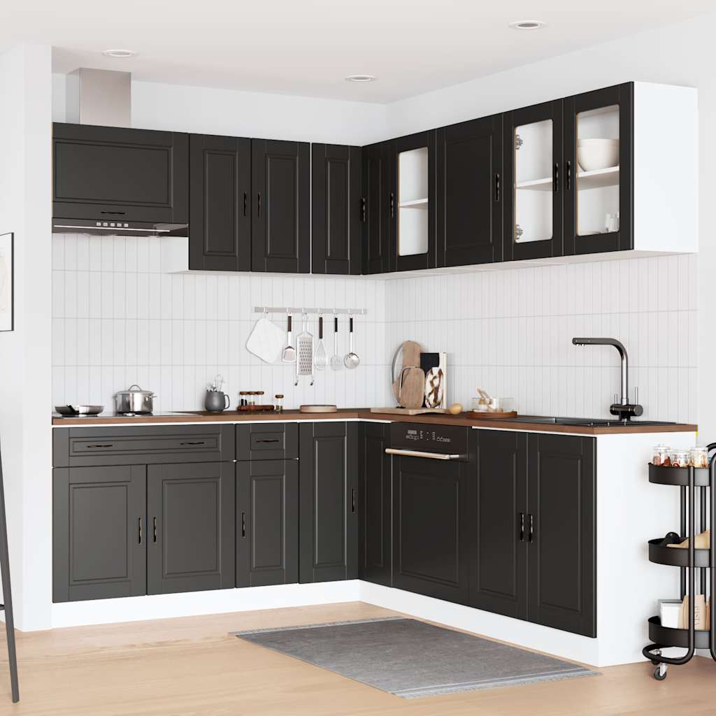 vidaXL Ensemble de 11 meubles de cuisine Porto Noir Bois d'ingénierie